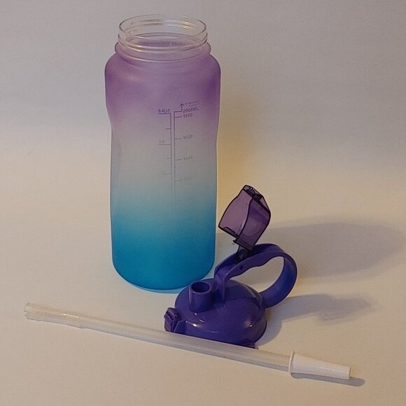 Motivational Water Bottle 64oz. Ombre Straw and Pop Top Lid 2000ml - Picture 9 of 14